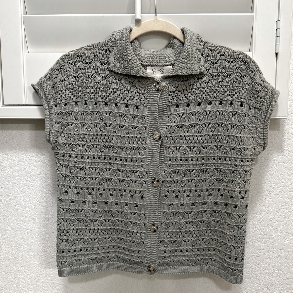 Jessica Simpson Short Sleeve Button Down Cropped Cardigan